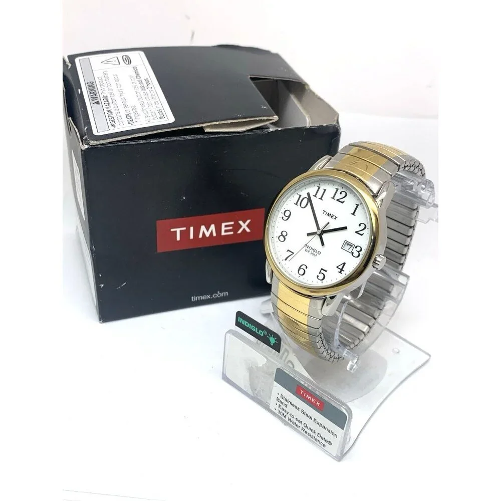 Timex Men's Watch T2H311 Indiglo White Dial Quartz Two Tone Expansion Band 35mm